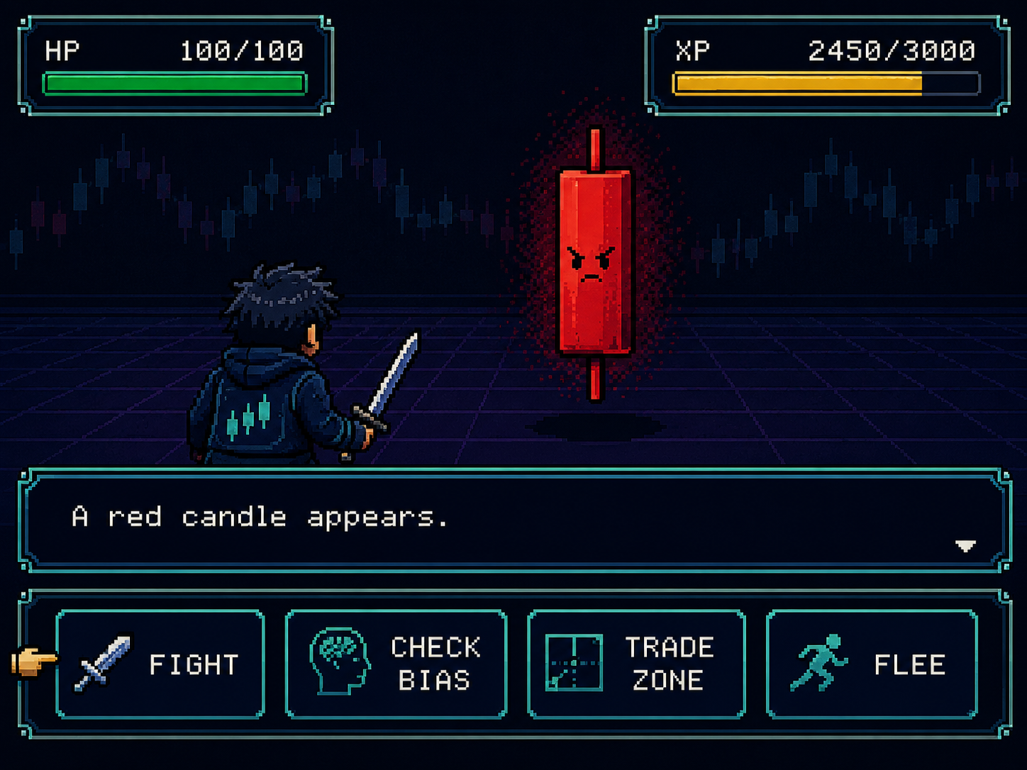 TILT PROOF battle screen — a red candle appears